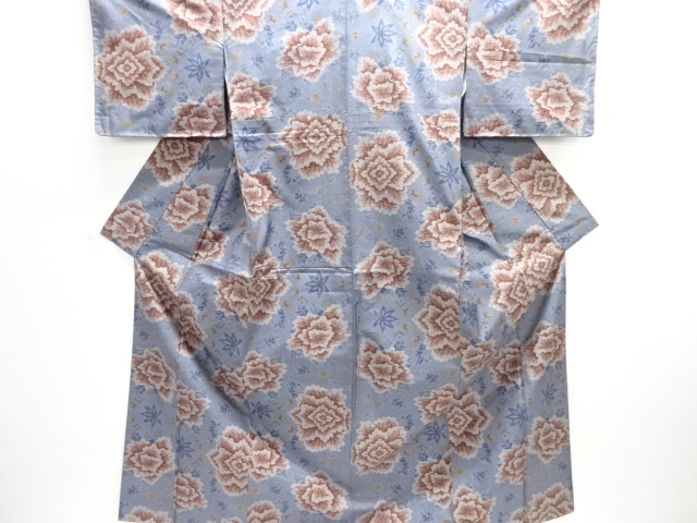 JAPANESE KIMONO / UNUSED OSHIMA TSUMUGI (5 maruki) / WOVEN PEONY 
